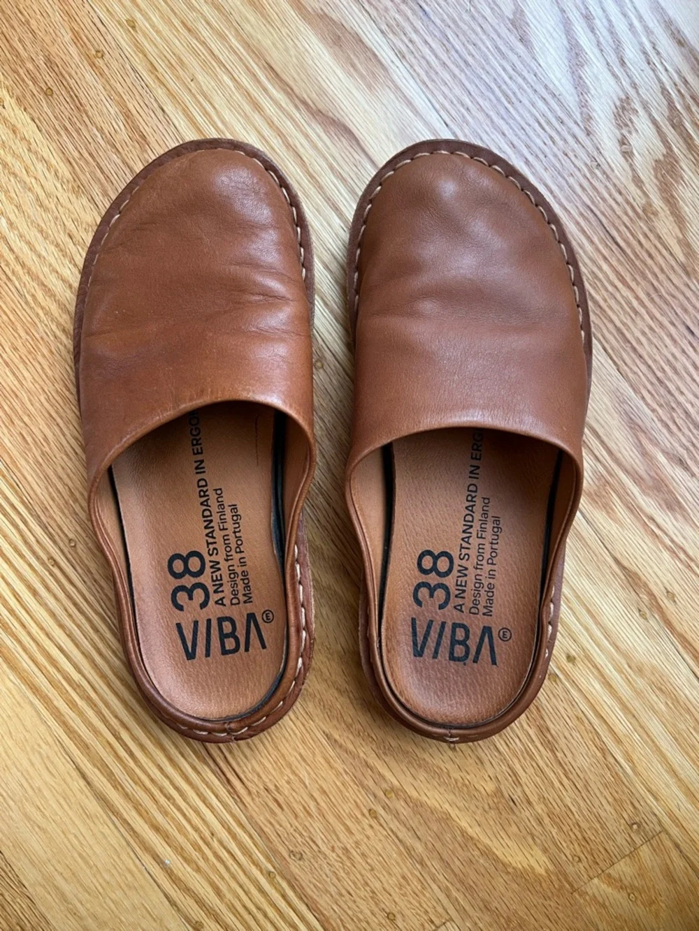 VIBAe Roma Women's Brown Leather Slip-On Mule Clogs - Picture 2 of 9